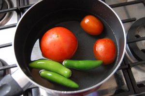 tomatoes and serrano peppers