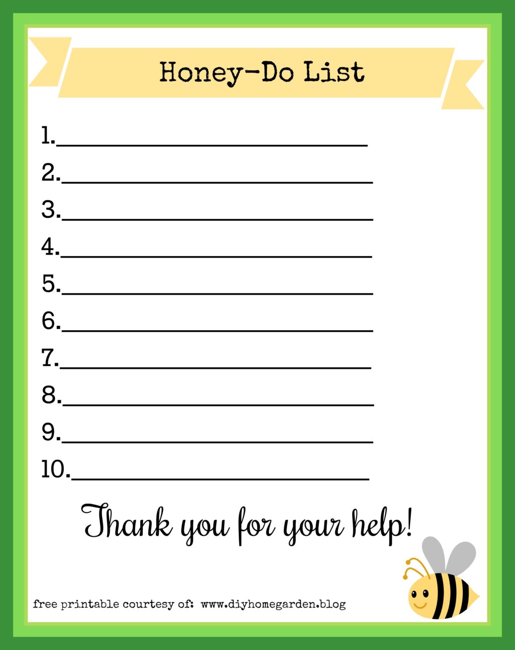 free printable honey-do list