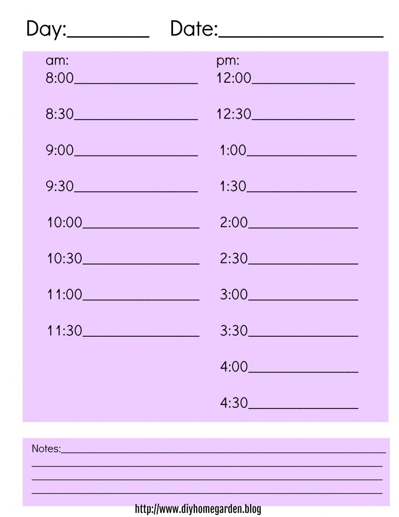 free printable purple day planner sheet