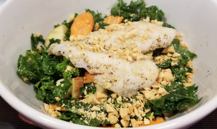 Pan Seared Flounder over Apple and Warm Kale Salad (WW friendly)